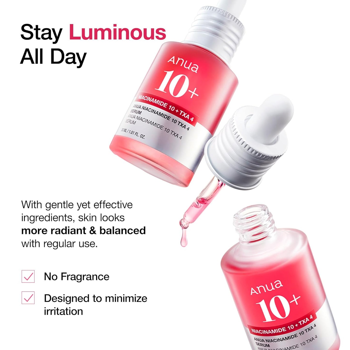 ANUA Niacinamide 10 + TXA 4 Serum, Hyaluronic Acid, Tranexamic acid, Vitamin B12, Facial Serum for Glass Skin, Clarifying, Radiant Complexion with Natural Color, Korean Skin Care (30ml /1.01 fl.oz)